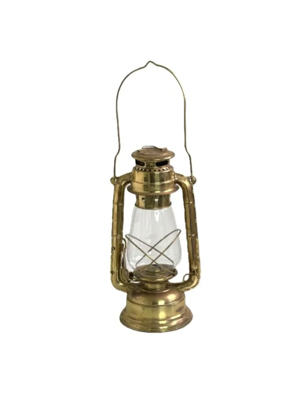 Vintage Lacquered Brass Hurricane Lantern Made in India Clean Glass Globe 12.5